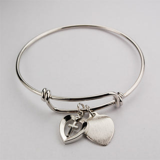 Youth  Heart Cross Pewter Engravable Bracelet
