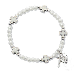 White Pearl/Cross Stretch Bracelet