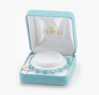 Aqua Round Faceted Crysta Rosary Bracelet