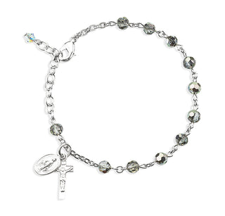 5Mm Metallic Silver Rosary Bracelet