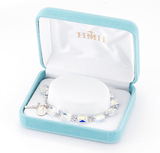 Rosary Bracelet with 8mm Aurora Borealis Finest Austrian Crystal Multi-Facted Square Beads