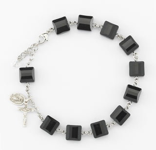 Square Faceted Jet Finest Austrian Crystal Bracelet