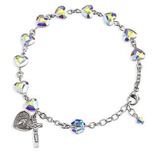Rosary Bracelet Created with 8mm Aurora Borealis Finest Austrian Crystal Heart Shape Beads