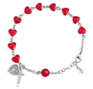 Rosary Bracelet Created with 8mm Red Finest Austrian Crystal Heart Shape Beads