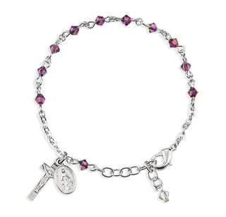 Rosary Bracelet Created with 4mm Amethyst Finest Austrian Crystal Rondelle Beads