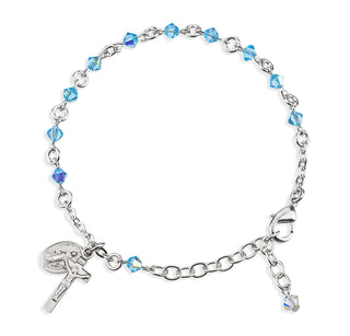Rosary Bracelet Created with 4mm Aqua Finest Austrian Crystal Rondelle Beads