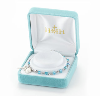 Rosary Bracelet with 4mm Aqua Finest Austrian Crystal Rondelle Beads