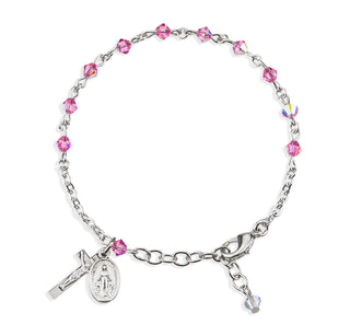 Rosary Bracelet Created with 4mm Pink Finest Austrian Crystal Rondelle Beads
