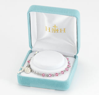 Rosary Bracelet with 4mm Pink Finest Austrian Crystal Rondelle Beads
