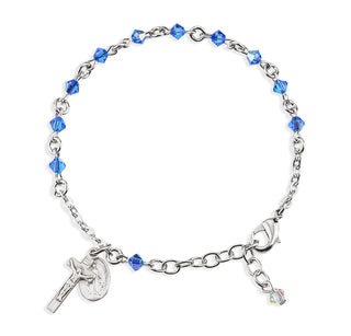 Rosary Bracelet Created with 4mm Sapphire Finest Austrian Crystal Rondelle Beads