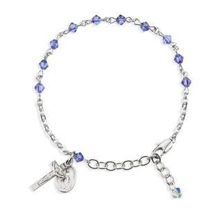 Rosary Bracelet Created with 4mm Tanzanite Finest Austrian Crystal Rondelle Beads