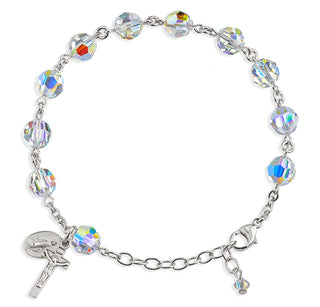 Round Faceted Aurora Borealis Finest Austrian Crystal Rosary