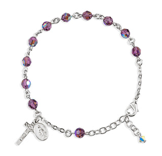 Rosary Bracelet Created with 6mm Amethyst Finest Austrian Crystal Round Beads
