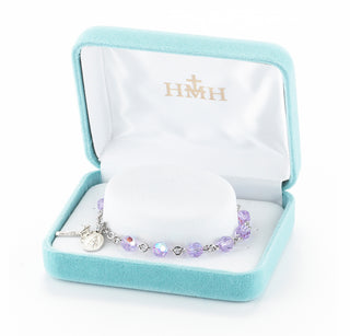 Rosary Bracelet with 6mm Violet Finest Austrian Crystal Round Beads