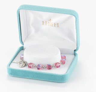 6mm Blue Opal Finest Austrian Crystal Butterfly Rosary Bracelet