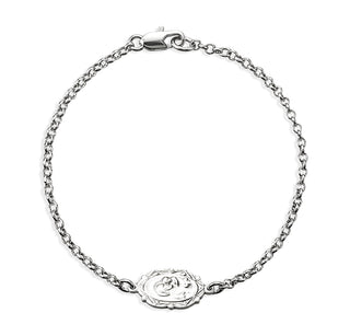 Sterling Silver Saint Joseph Medal on Platinum Plated Rolo Chain Bracelet 7 1/2"