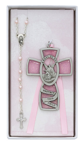 Pink Guardian Angel Rosary Set