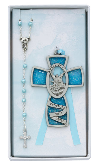 Blue Guardian Angel Rosary Set