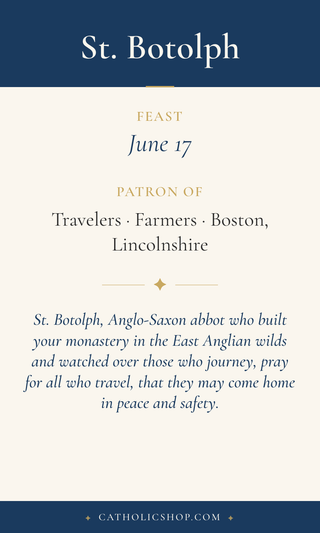 Saint Botolph holy card  with feast day, patronage, and prayer