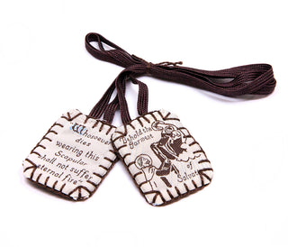 Sisters of Carmel Large Scapular with White Label and Dark Brown Edge