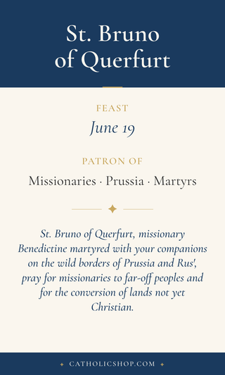 Saint Bruno of Querfurt holy card  with feast day, patronage, and prayer