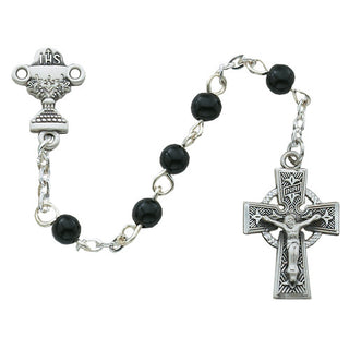 Sterling Silver 5MM Black Celtic Communion Rosary