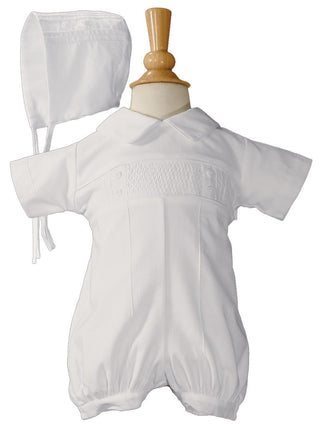 Baby Boys White Cotton Smocked Baptism Outfit Set - SALE - 6 Month Old