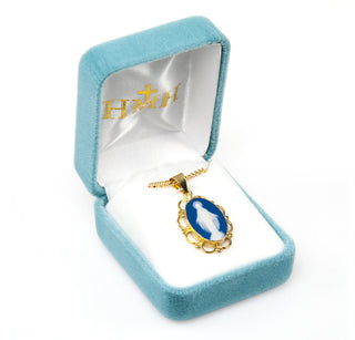 Gold Over Sterling Silver Genuine Cameo Miraculous Medal, Fancy Edge Oval, 24-inch Chain