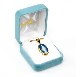 Dark Blue Gold Over Sterling Silver Cameo Miraculous Medal - SALE