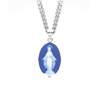 Dark Blue Sterling Silver Cameo Miraculous Medal 1