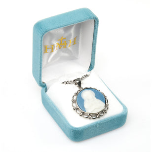 Sterling Silver Genuine Cameo Mother & Child Medal, Round, 18-inch Chain