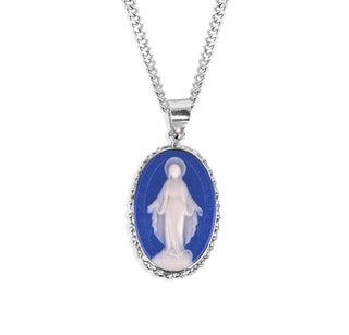 Dark Blue Sterling Silver Cameo Miraculous Medal - SALE