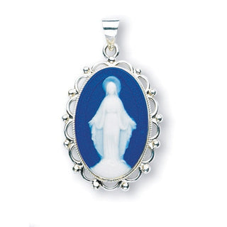 1 3/8-inch Sterling Silver Dark Blue Miraculous Cameo | 24-inch Chain