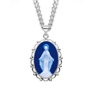 Dark Blue Sterling Silver Cameo Miraculous Medal 3