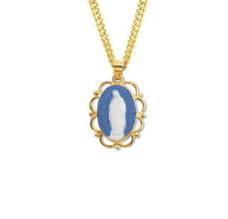 Gold Over Sterling Silver Genuine Cameo Our Lady of Guadalupe Medal, 20-inch Chain