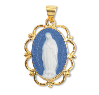 Gold Over Sterling Silver Genuine Cameo Our Lady of Guadalupe Medal, 20-inch Chain