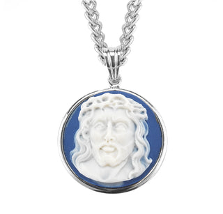 Light Blue Head Of Christ Cameo Medal