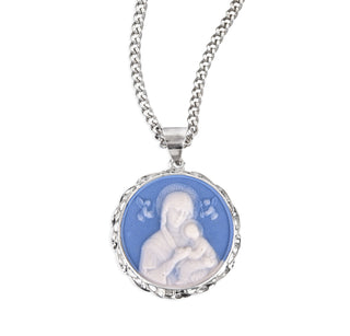 Light Blue Sterling Silver Our Lady Of Perpetual Help Cameo Medal