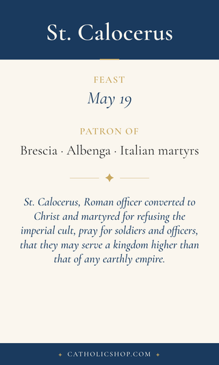 Saint Calocerus holy card  with feast day, patronage, and prayer