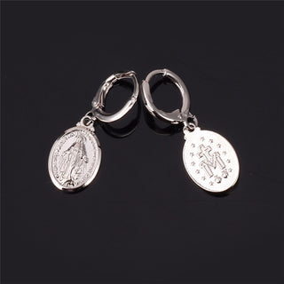 Platinum Plated Miraculous Medal Earrings Set