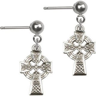 Sterling Silver Ball Post Celtic Cross Earrings