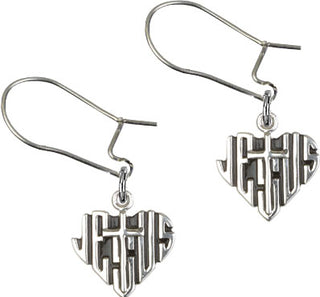 Sterling Silver Dangle Heart of Jesus / Cross Earrings