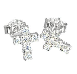 Sterling Silver Cubic Zirconia Cross Earring