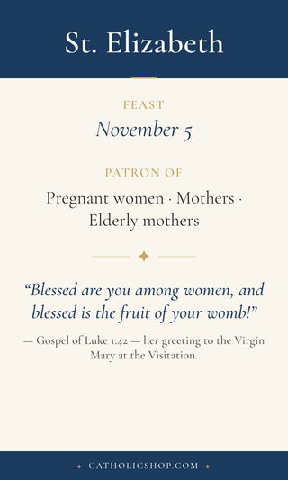 Saint Elizabeth holy card  with feast day, patronage, and prayer