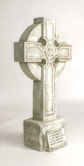 Freestanding Saint John Cross on a wide base, standing 32 inches tall in fiberglass resin. — alternate view