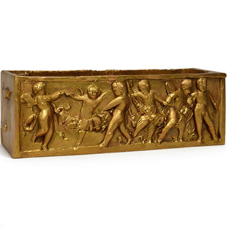 Rectangular Cherub Planter — Antique Gold finish