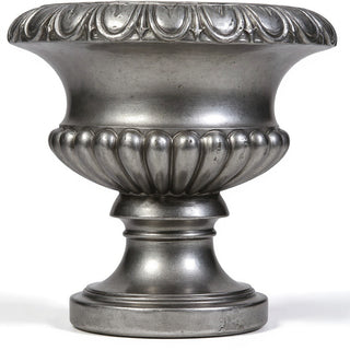 Egg and Dart Round Urn Planter - 14-inch — Aged Silver finish