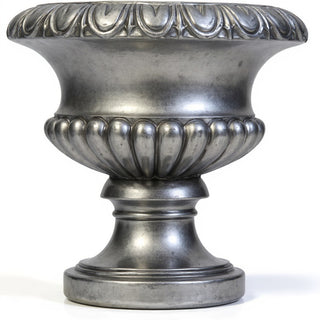 Egg and Dart Round Urn Planter - 14-inch — Antique Silver finish