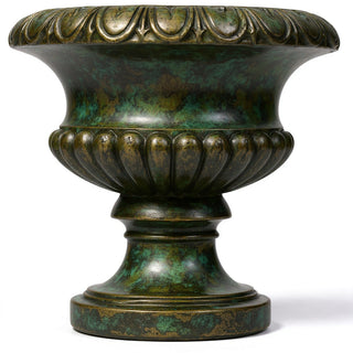 Egg and Dart Round Urn Planter - 14-inch — Green Bronze finish