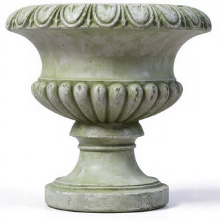 Egg and Dart Round Urn Planter - 14-inch — Mossy Green finish